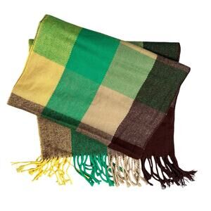 100% Cashmere Checked Scarf Fringe Detailing Made in Scotland 72" x 12"